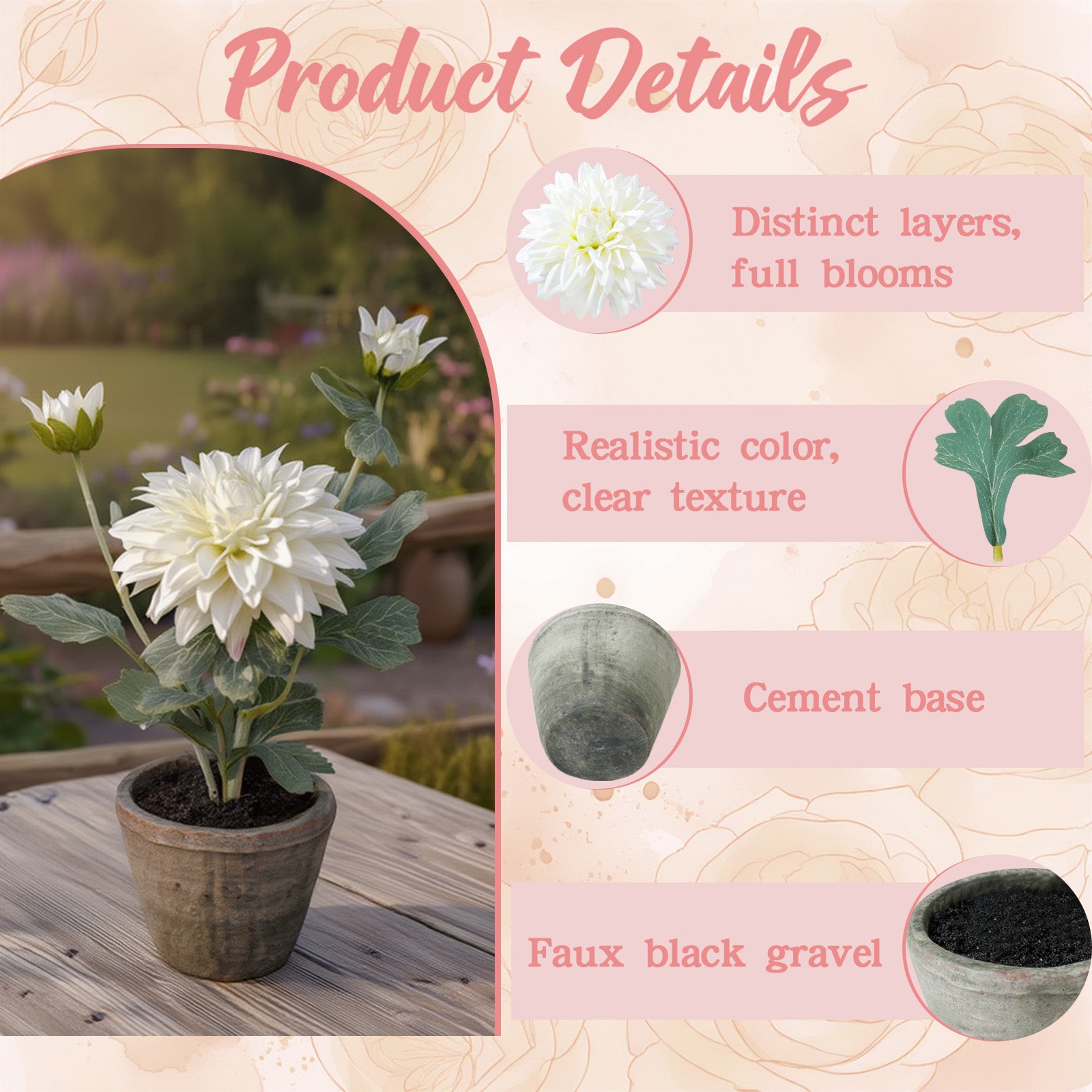 Dahlia Flowers Fake Silk Mums Flower Artificial Chrysanthemum Flowers Faux Flowers for Vase Mums in Pot Spring Decor Coffee Table Home Party Decoration