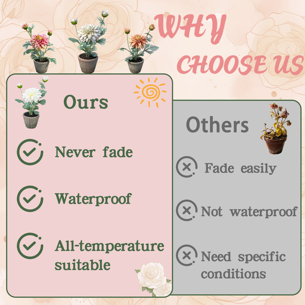 Dahlia Flowers Fake Silk Mums Flower Artificial Chrysanthemum Flowers Faux Flowers for Vase Mums in Pot Spring Decor Coffee Table Home Party Decoration
