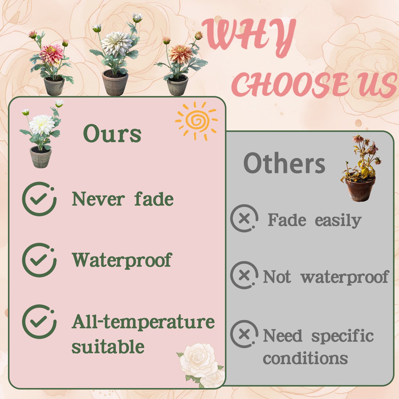 Dahlia Flowers Fake Silk Mums Flower Artificial Chrysanthemum Flowers Faux Flowers for Vase Mums in Pot Spring Decor Coffee Table Home Party Decoration