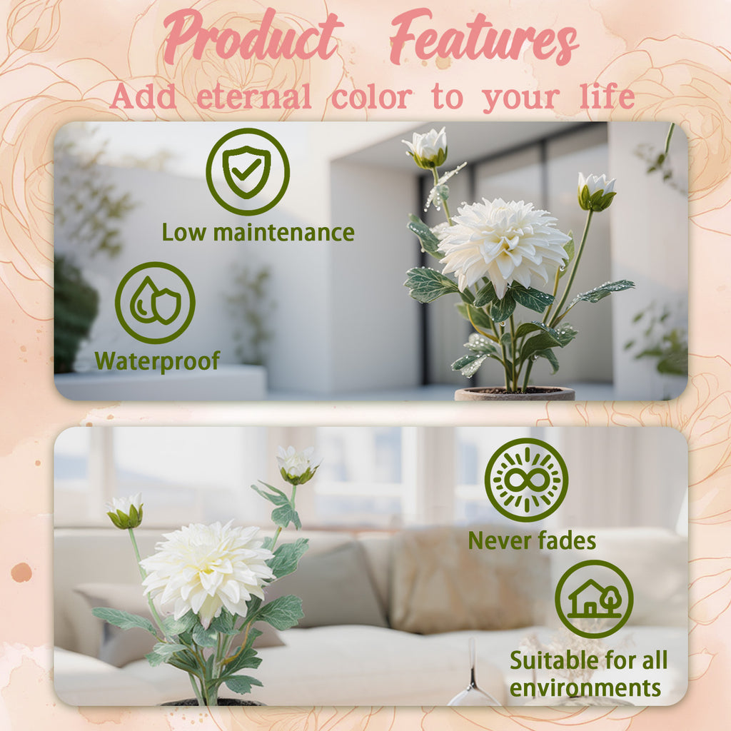 Dahlia Flowers Fake Silk Mums Flower Artificial Chrysanthemum Flowers Faux Flowers for Vase Mums in Pot Spring Decor Coffee Table Home Party Decoration