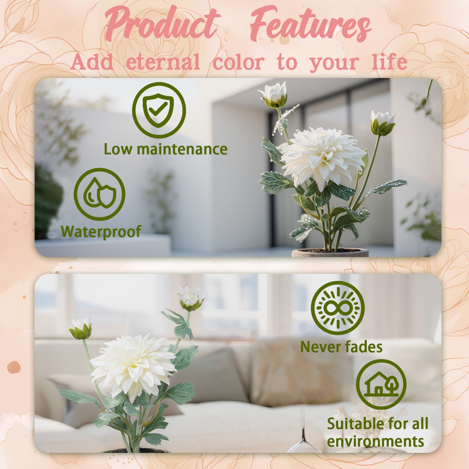 Dahlia Flowers Fake Silk Mums Flower Artificial Chrysanthemum Flowers Faux Flowers for Vase Mums in Pot Spring Decor Coffee Table Home Party Decoration