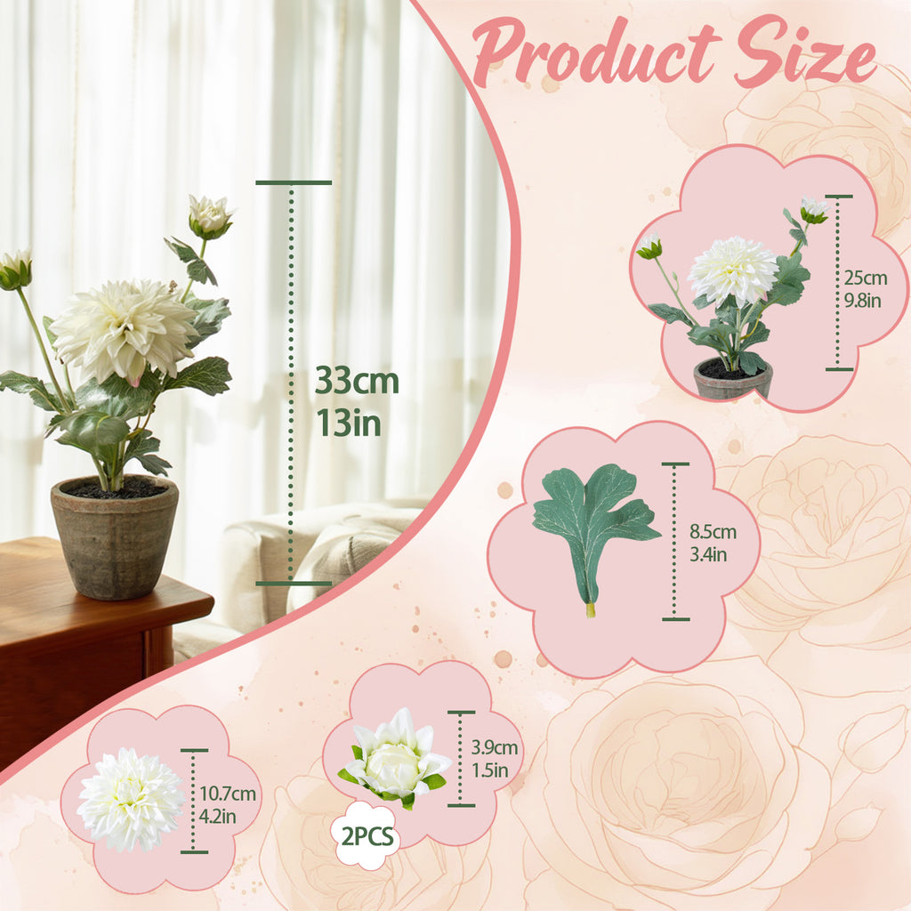 Dahlia Flowers Fake Silk Mums Flower Artificial Chrysanthemum Flowers Faux Flowers for Vase Mums in Pot Spring Decor Coffee Table Home Party Decoration