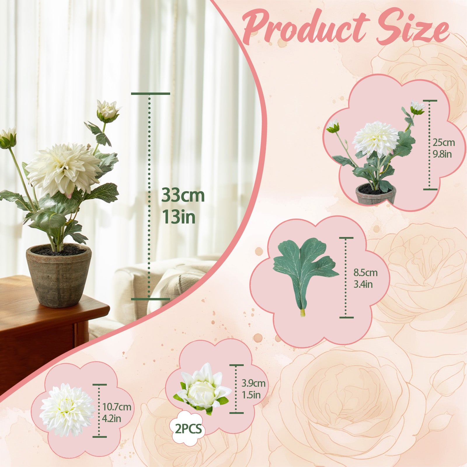 Dahlia Flowers Fake Silk Mums Flower Artificial Chrysanthemum Flowers Faux Flowers for Vase Mums in Pot Spring Decor Coffee Table Home Party Decoration
