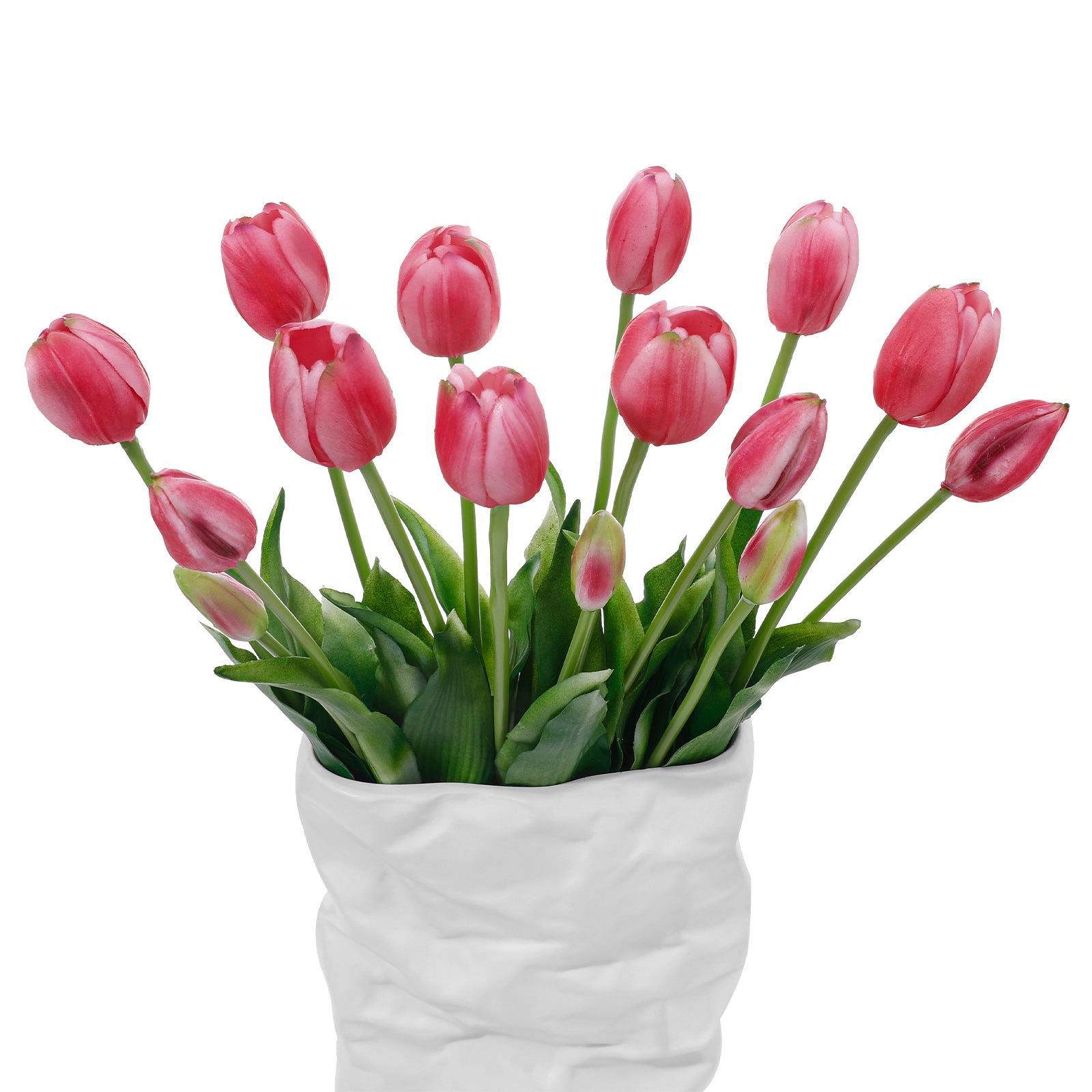 LINSIE Meat Pink Artificial Tulips Fake Flowers Premium Latex Lifelike TextureUV Resistant Waterproof Faux Tulip Bouquets with Snap-on Petals for Outdoor