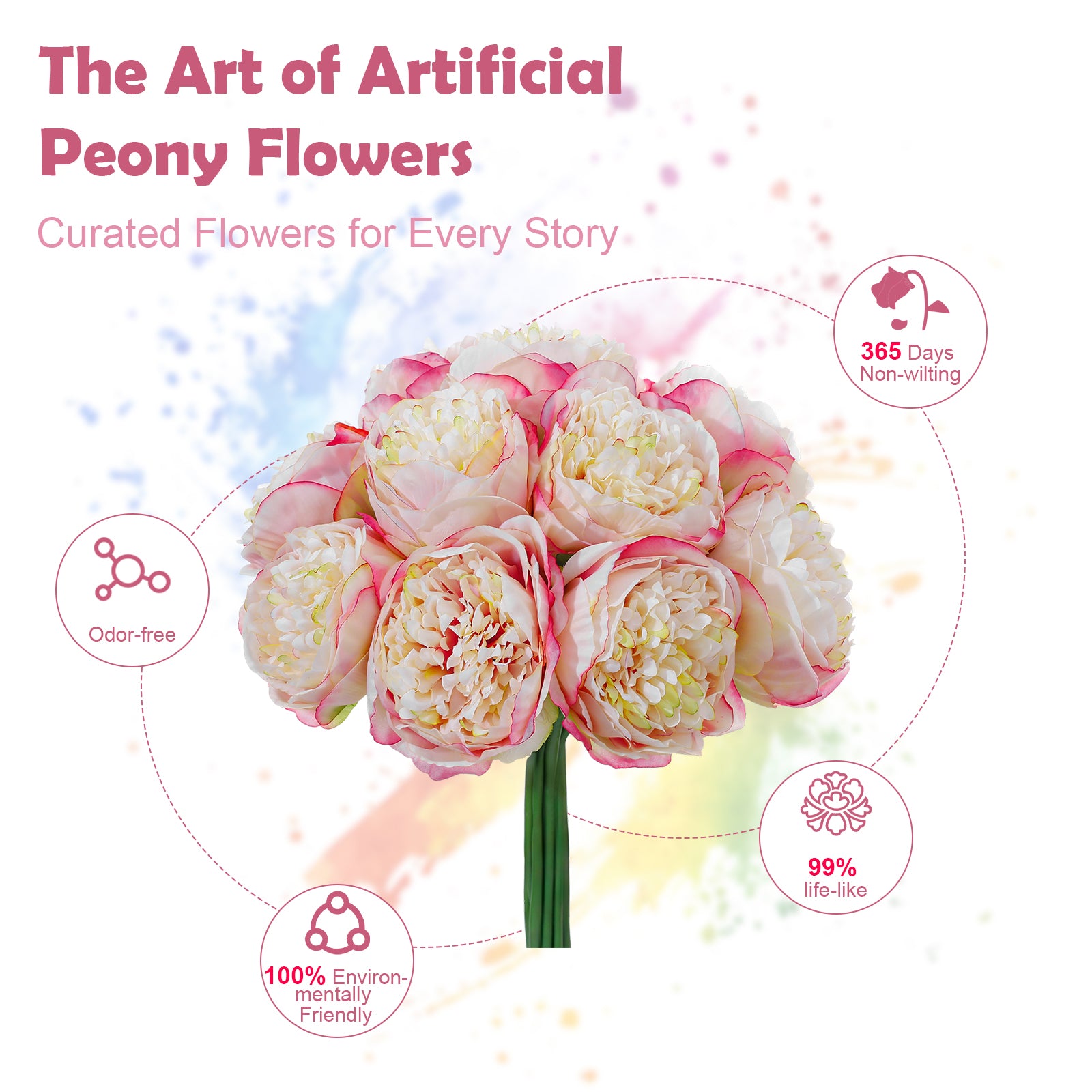 10PCS Realistic Silk Peonies Bouquet, Waterproof & UV Resistant Faux Peony Flowers, All-Weather Artificial Stems for Outdoor, Grave, Wedding Centerpiece & Home Decor