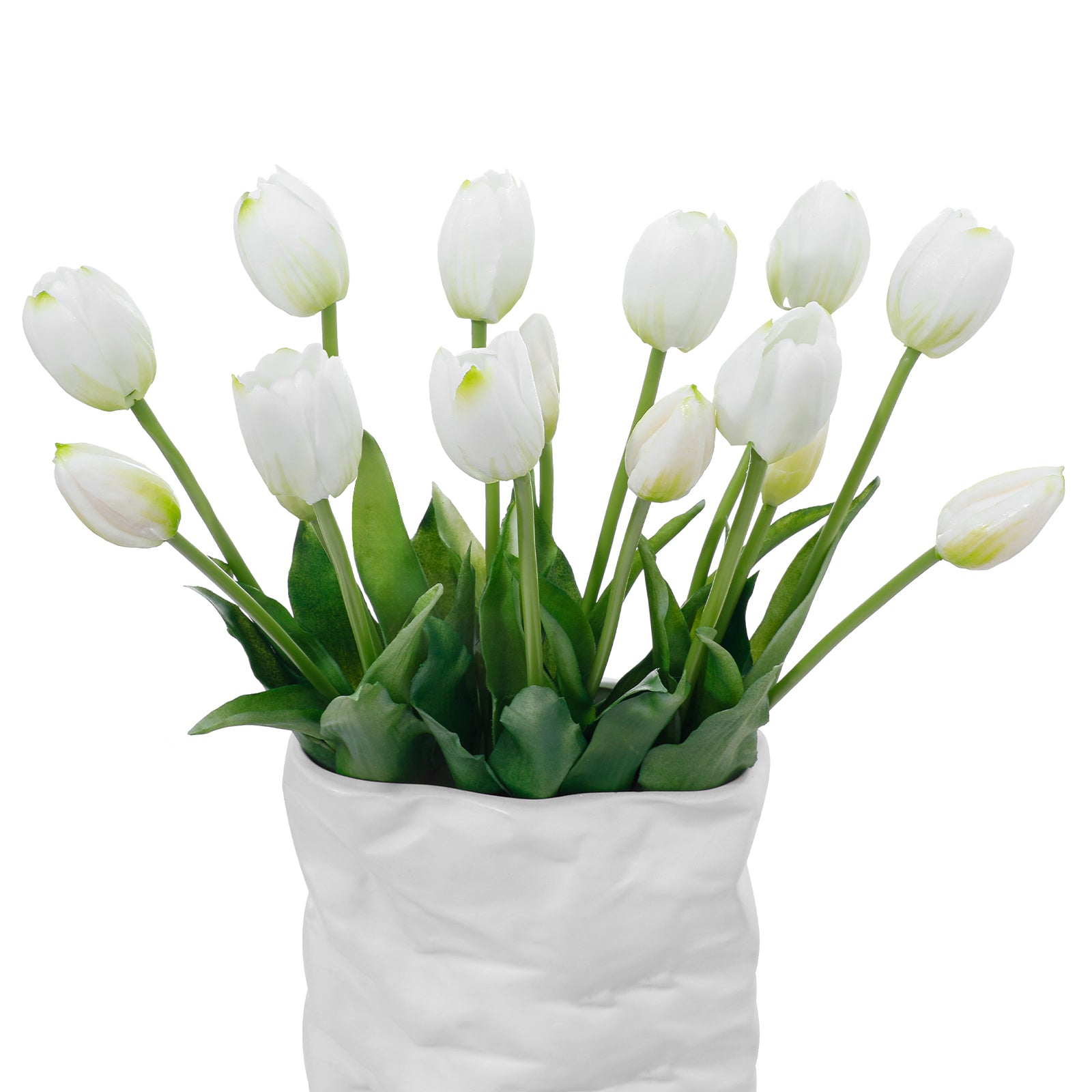 LINSIE Meat Pink Artificial Tulips Fake Flowers Premium Latex Lifelike TextureUV Resistant Waterproof Faux Tulip Bouquets with Snap-on Petals for Outdoor