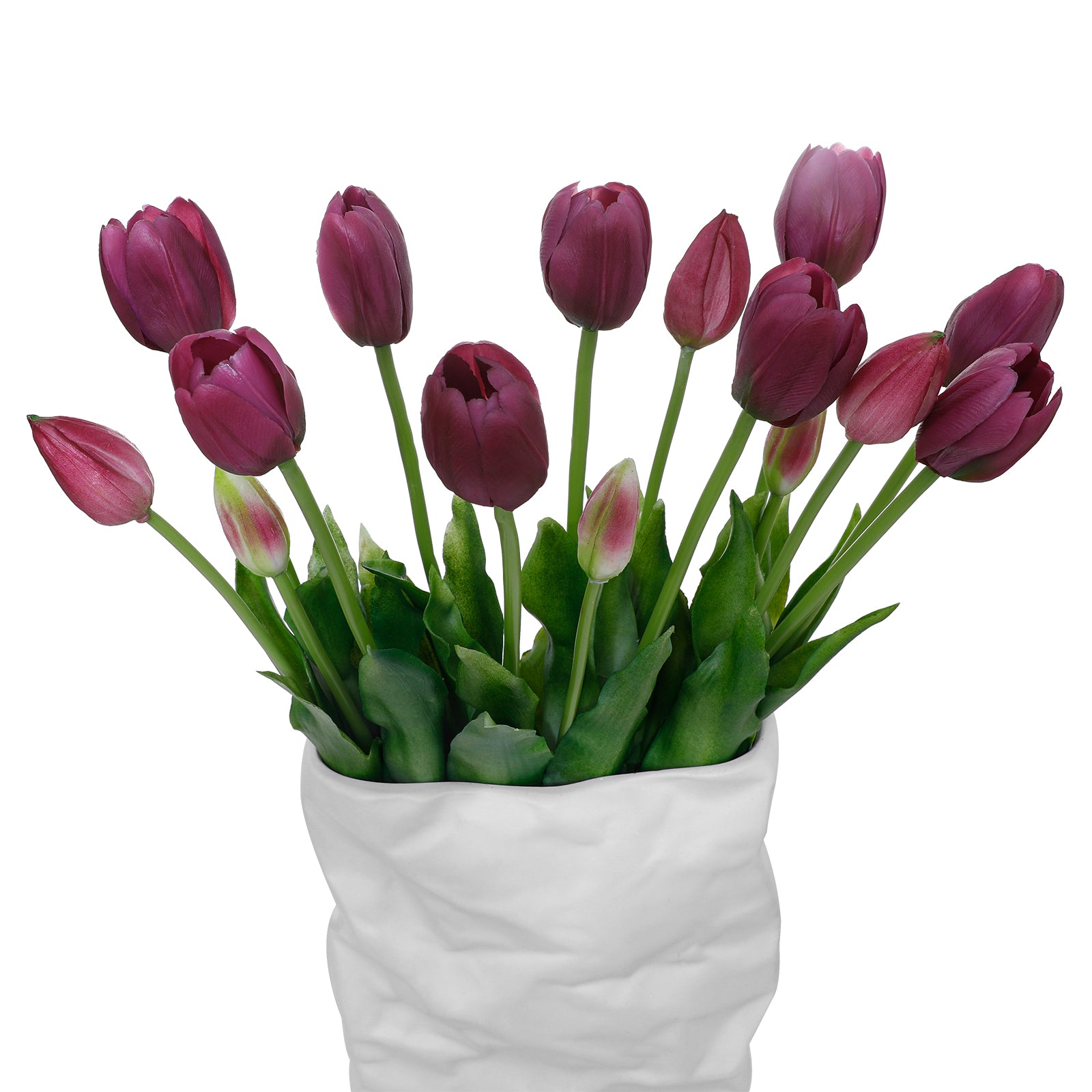 LINSIE Meat Pink Artificial Tulips Fake Flowers Premium Latex Lifelike TextureUV Resistant Waterproof Faux Tulip Bouquets with Snap-on Petals for Outdoor