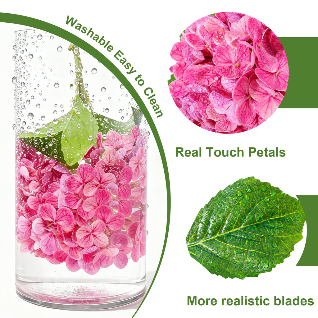 4 Pcs Artificial Hydrangea Silk Flowers with Stems, 19.7" Pink Faux Hydrangeas Bouquet, 240 Petals, UV Resistant & Waterproof Fake Flower for Outdoor Wedding Home Decor