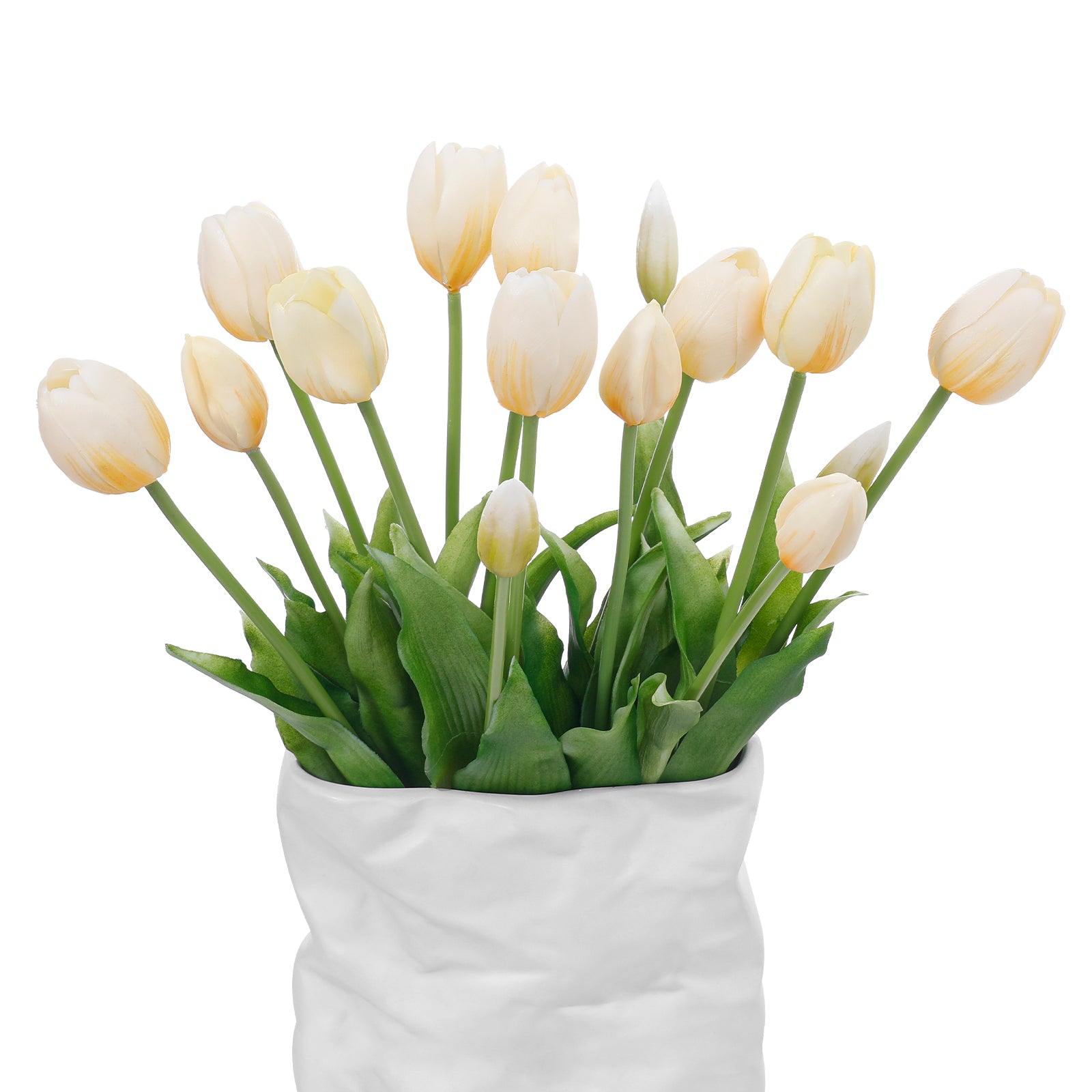 LINSIE Meat Pink Artificial Tulips Fake Flowers Premium Latex Lifelike TextureUV Resistant Waterproof Faux Tulip Bouquets with Snap-on Petals for Outdoor