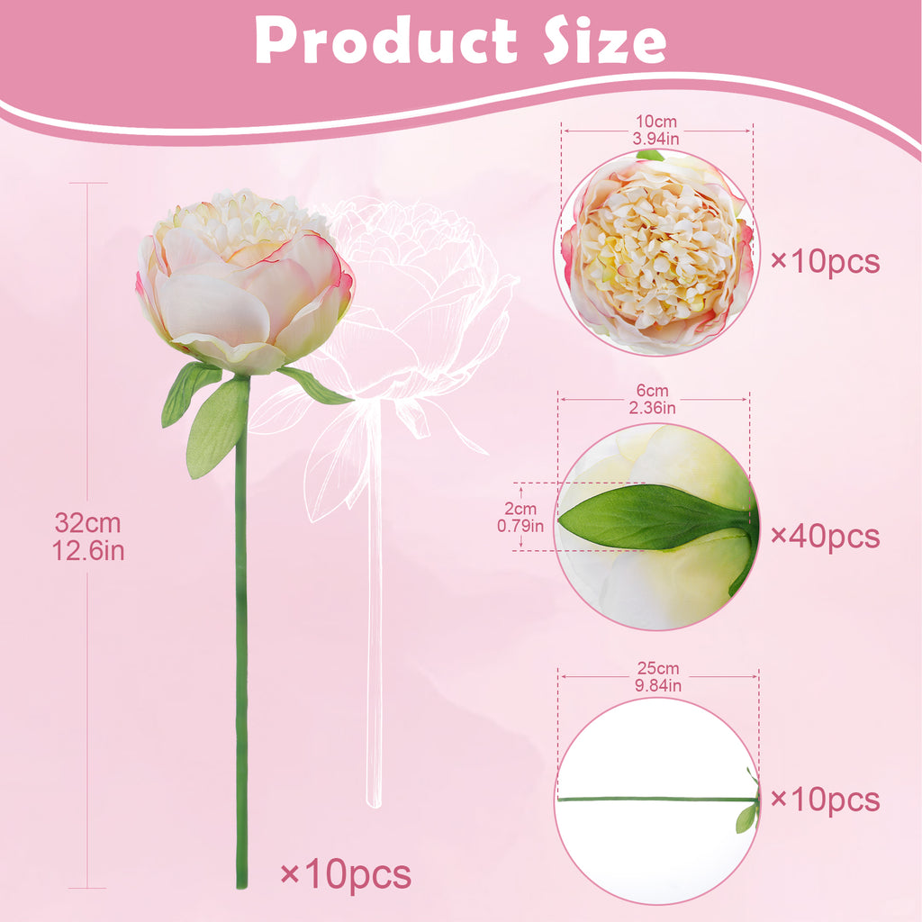 10PCS Realistic Silk Peonies Bouquet, Waterproof & UV Resistant Faux Peony Flowers, All-Weather Artificial Stems for Outdoor, Grave, Wedding Centerpiece & Home Decor