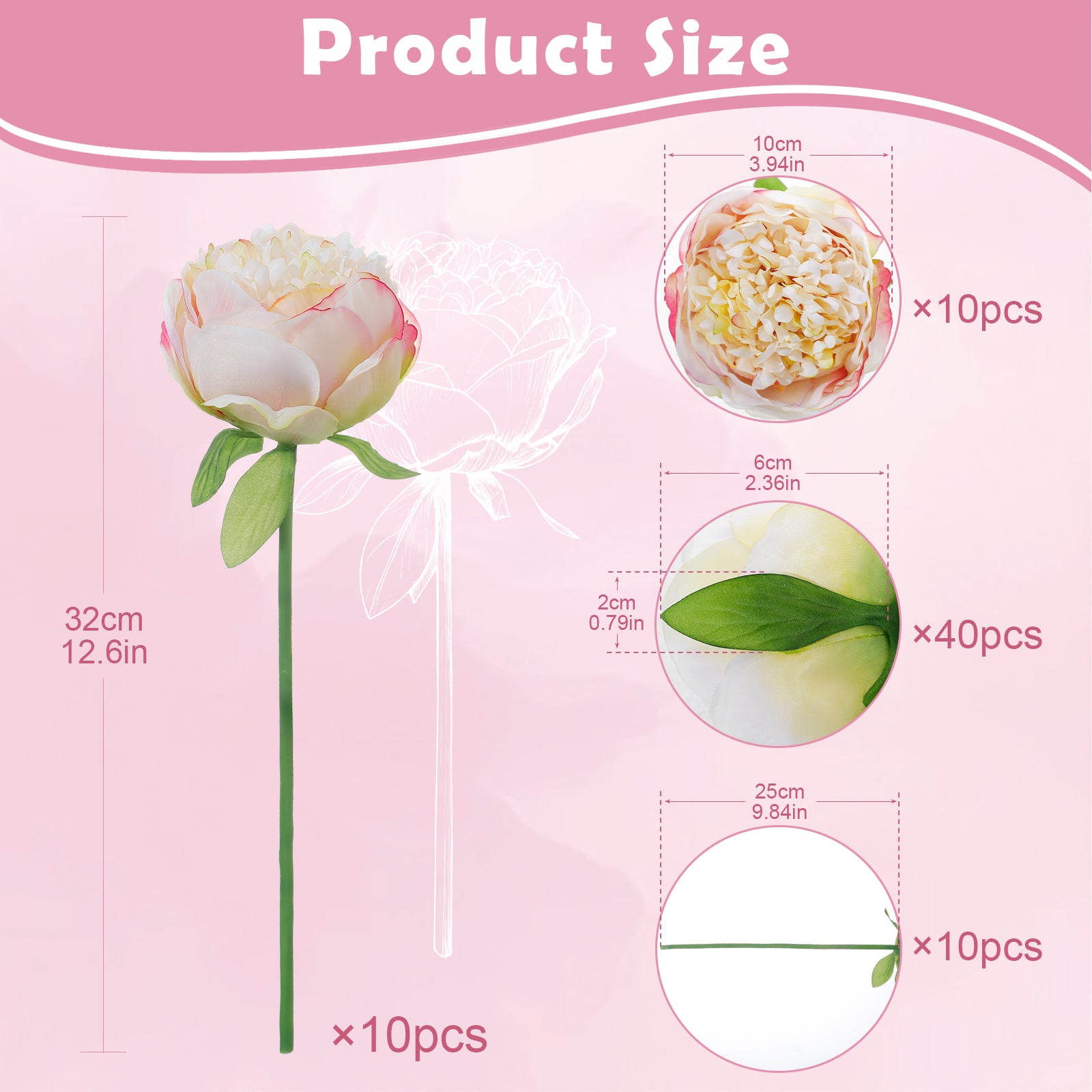 10PCS Realistic Silk Peonies Bouquet, Waterproof & UV Resistant Faux Peony Flowers, All-Weather Artificial Stems for Outdoor, Grave, Wedding Centerpiece & Home Decor