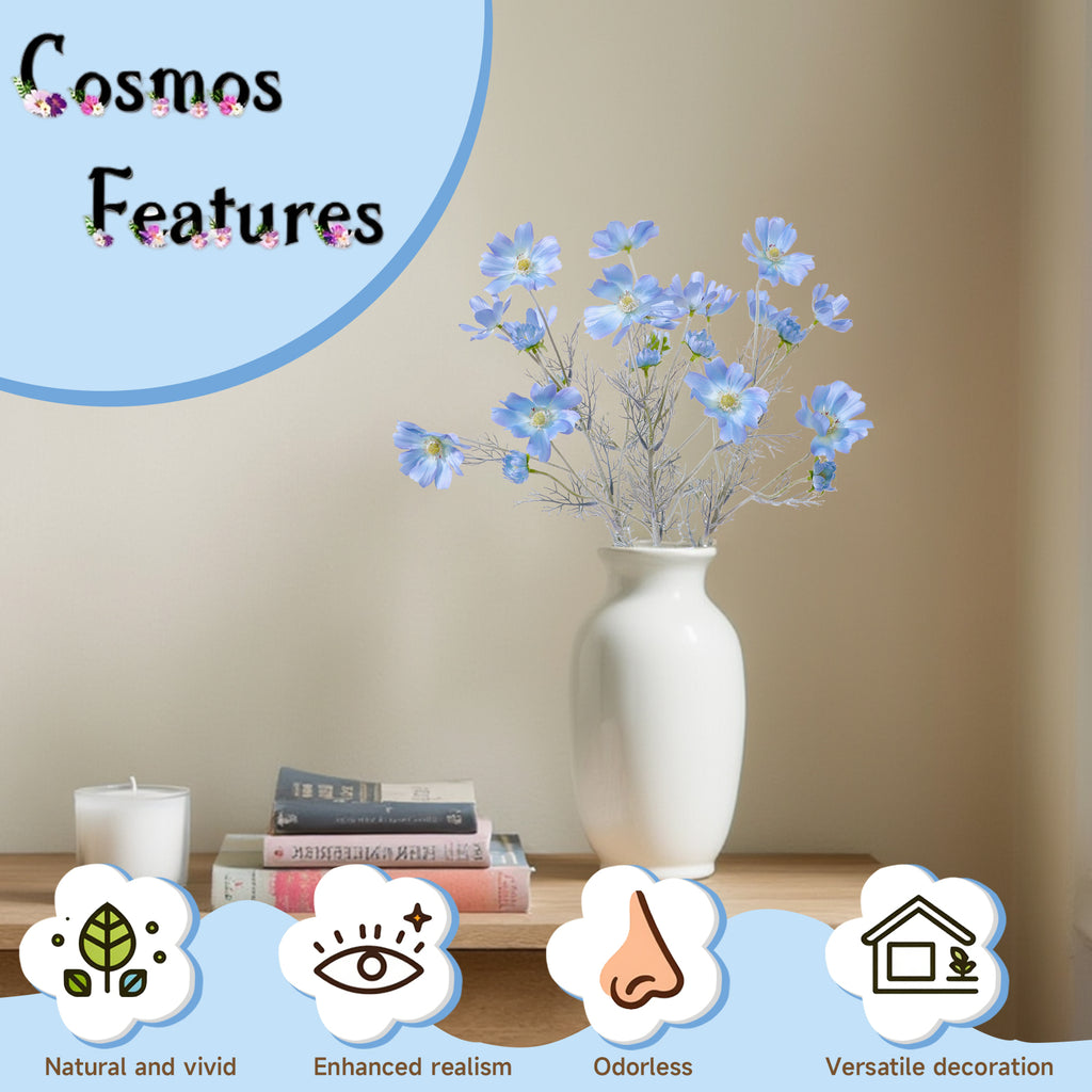 4 Pcs 24" Tall Artificial Cosmos Flowers for Vases, Fake Silk Daisy Floral Branches with Realistic Flocked Bendable Stems, Multi-Headed Faux Blooms for Table, Home Decor, Wedding