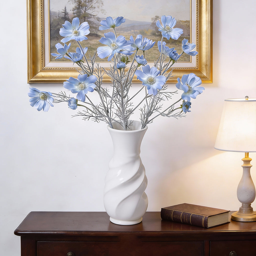 4 Pcs 24" Tall Artificial Cosmos Flowers for Vases, Fake Silk Daisy Floral Branches with Realistic Flocked Bendable Stems, Multi-Headed Faux Blooms for Table, Home Decor, Wedding