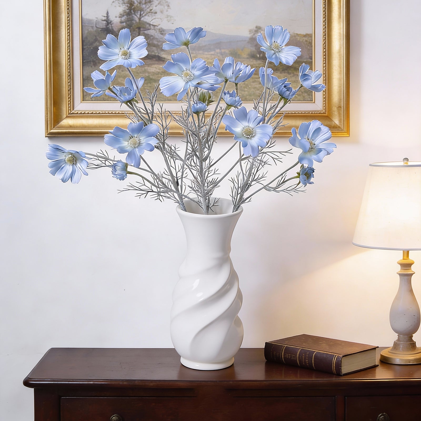 4 Pcs 24" Tall Artificial Cosmos Flowers for Vases, Fake Silk Daisy Floral Branches with Realistic Flocked Bendable Stems, Multi-Headed Faux Blooms for Table, Home Decor, Wedding