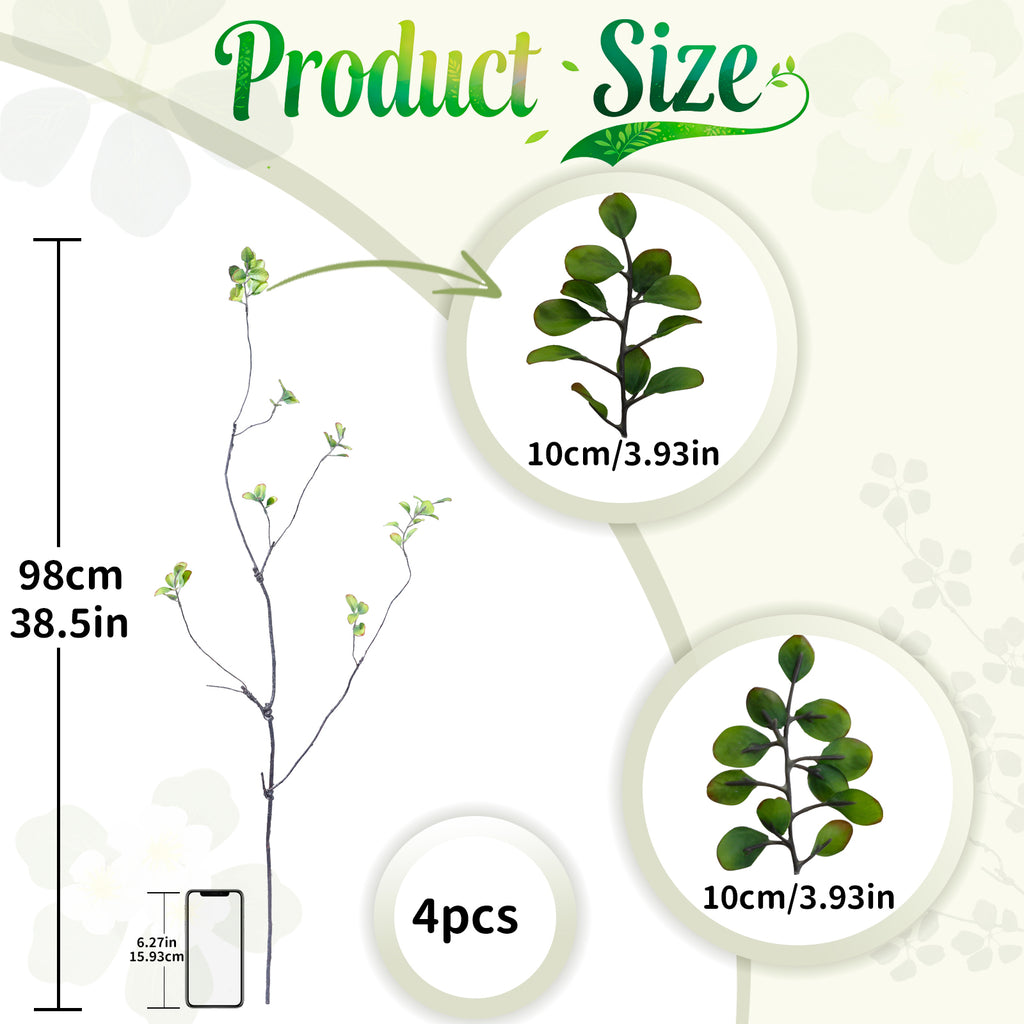 4 Pcs 38.5" Tall Artificial Branches with Leaves, Realistic Faux Ficus Greenery Stems, Bendable Fake Plant Twigs for Tall Floor Vases, Home Centerpiece, Office & Spring Decor
