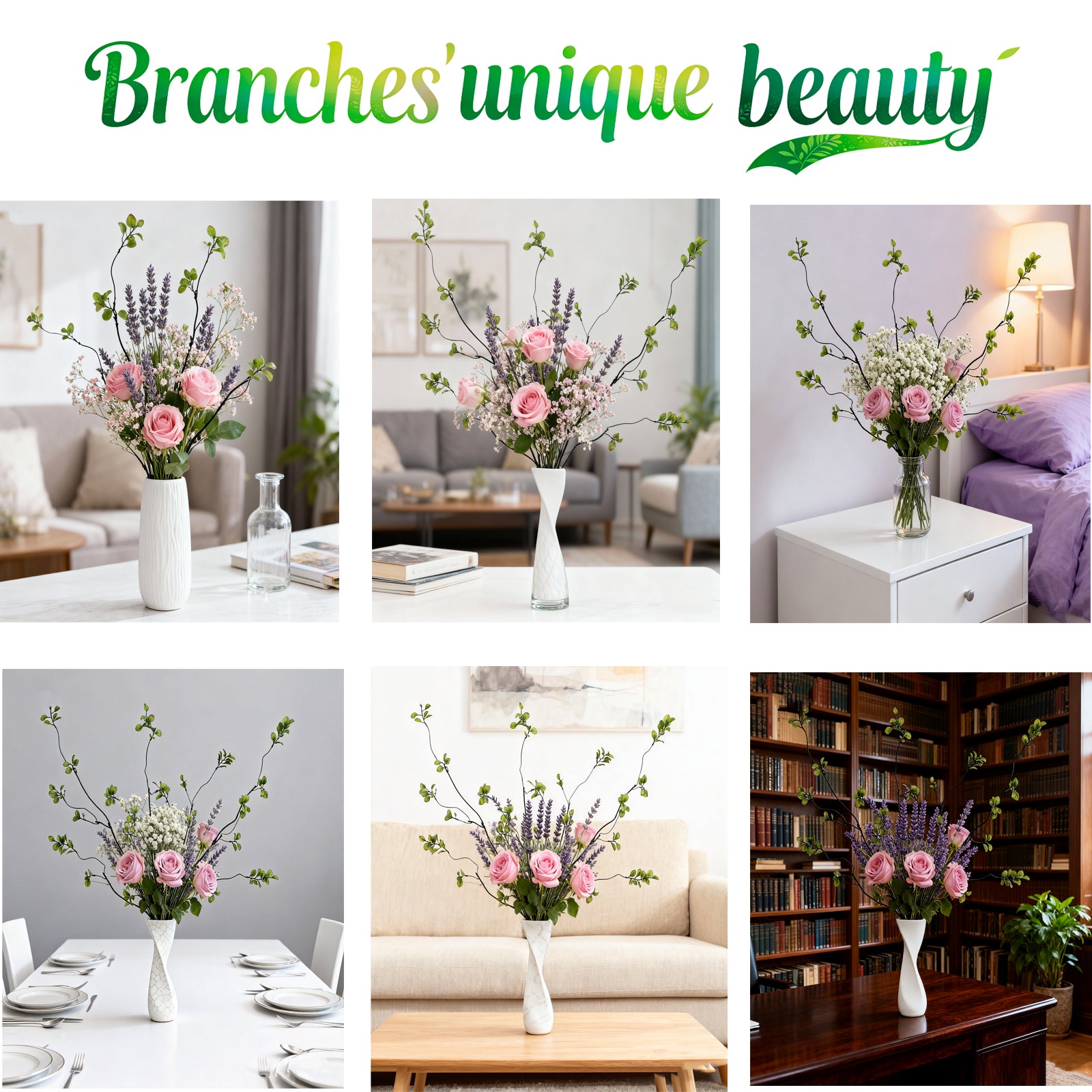 4 Pcs 38.5" Tall Artificial Branches with Leaves, Realistic Faux Ficus Greenery Stems, Bendable Fake Plant Twigs for Tall Floor Vases, Home Centerpiece, Office & Spring Decor