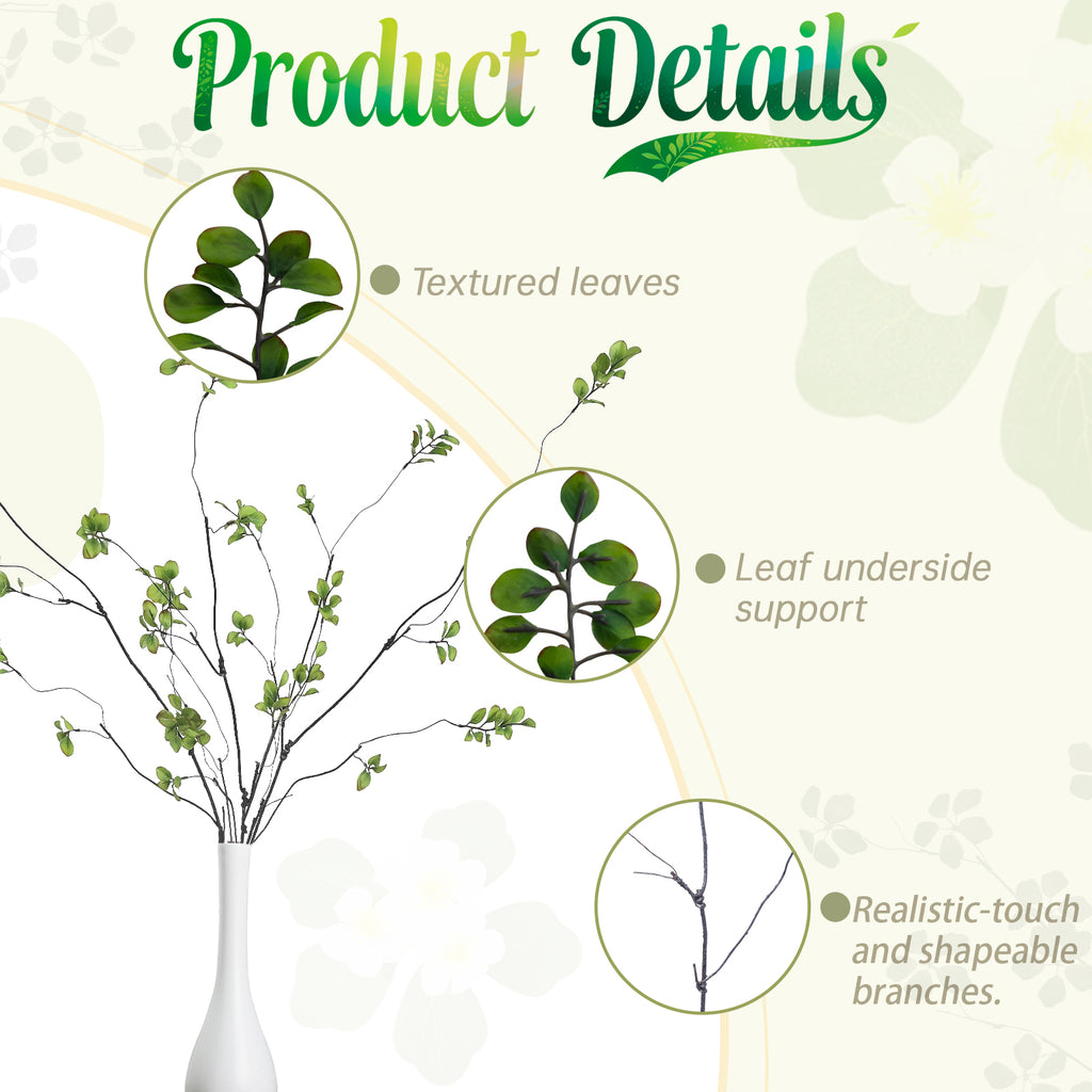 4 Pcs 38.5" Tall Artificial Branches with Leaves, Realistic Faux Ficus Greenery Stems, Bendable Fake Plant Twigs for Tall Floor Vases, Home Centerpiece, Office & Spring Decor