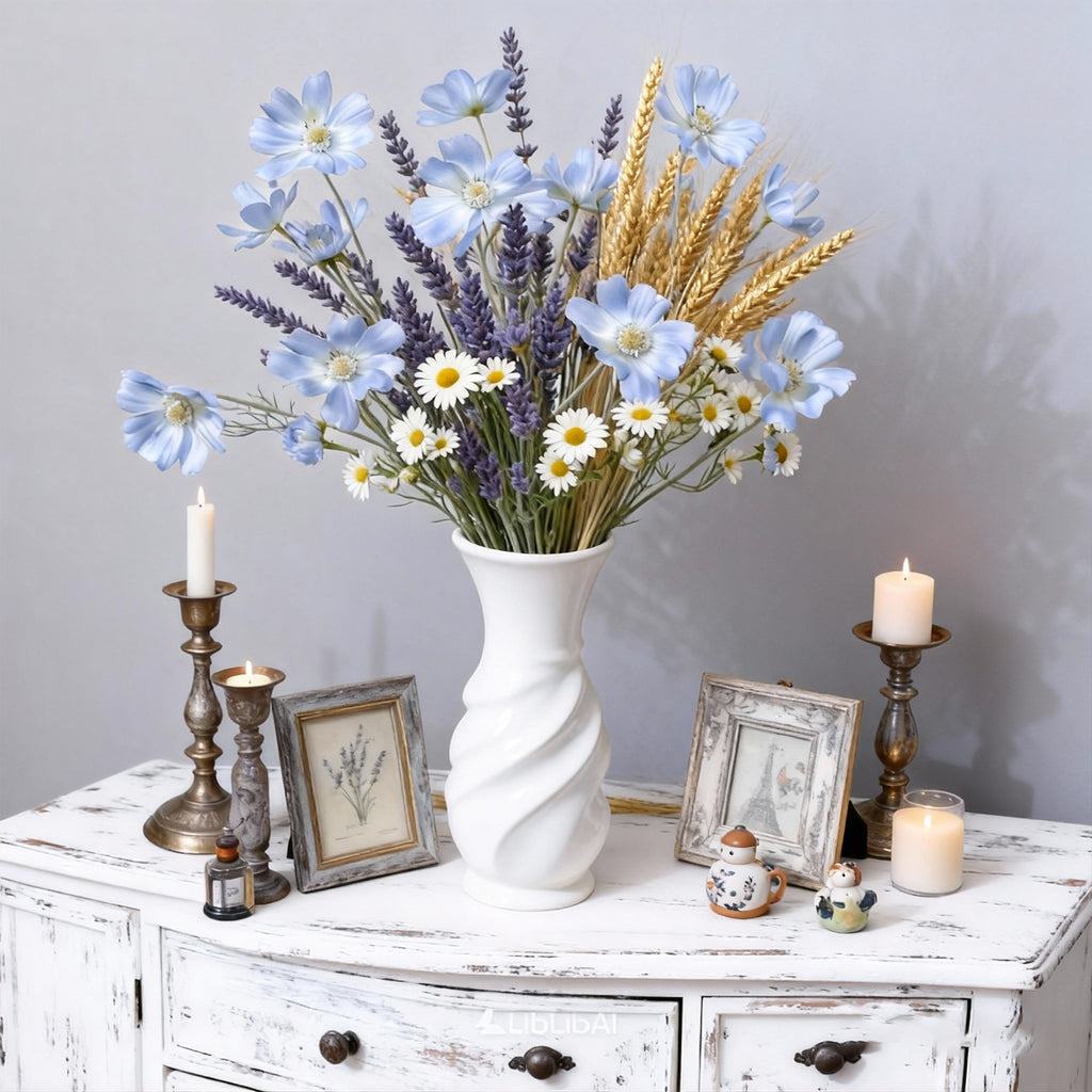 4 Pcs 24" Tall Artificial Cosmos Flowers for Vases, Fake Silk Daisy Floral Branches with Realistic Flocked Bendable Stems, Multi-Headed Faux Blooms for Table, Home Decor, Wedding