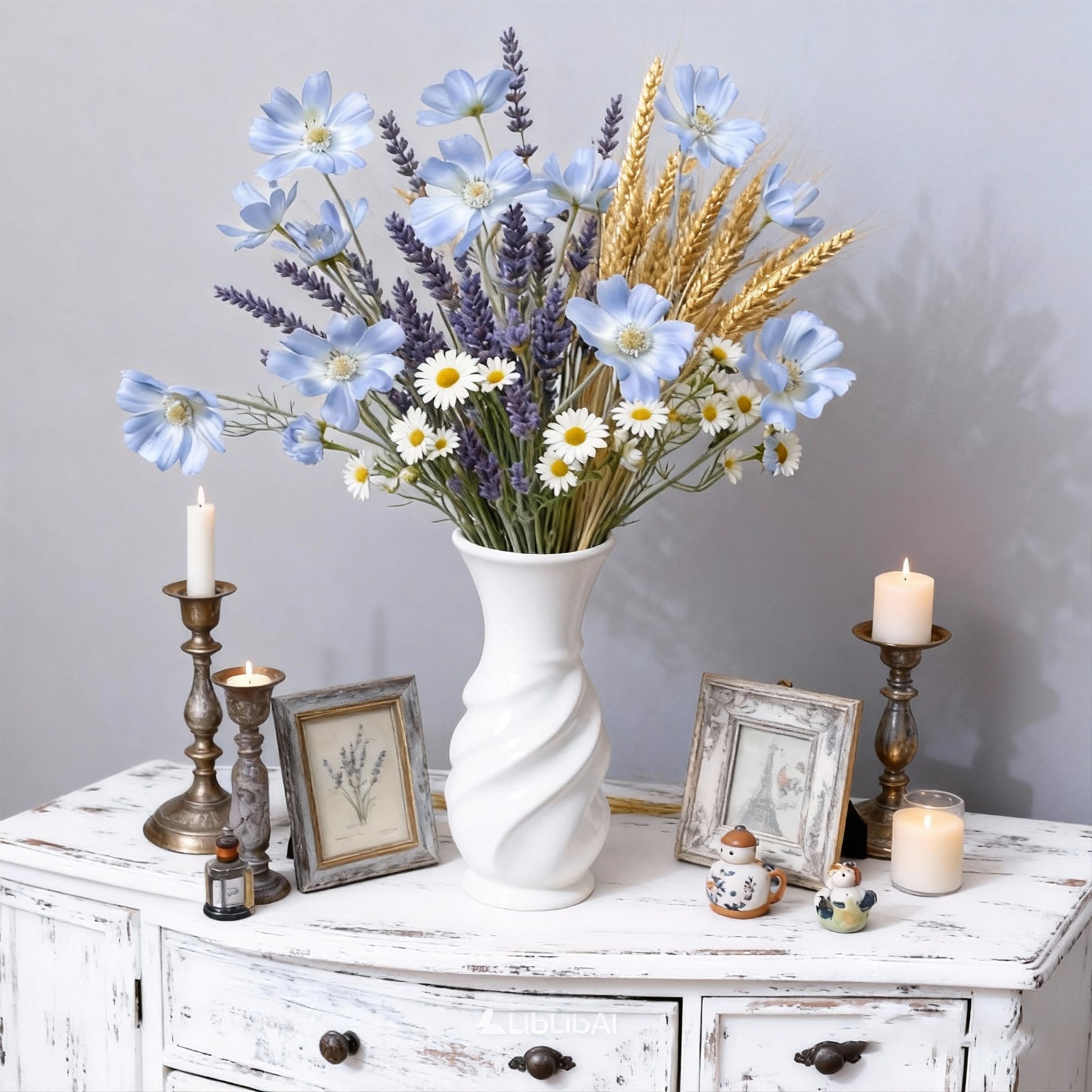 4 Pcs 24" Tall Artificial Cosmos Flowers for Vases, Fake Silk Daisy Floral Branches with Realistic Flocked Bendable Stems, Multi-Headed Faux Blooms for Table, Home Decor, Wedding