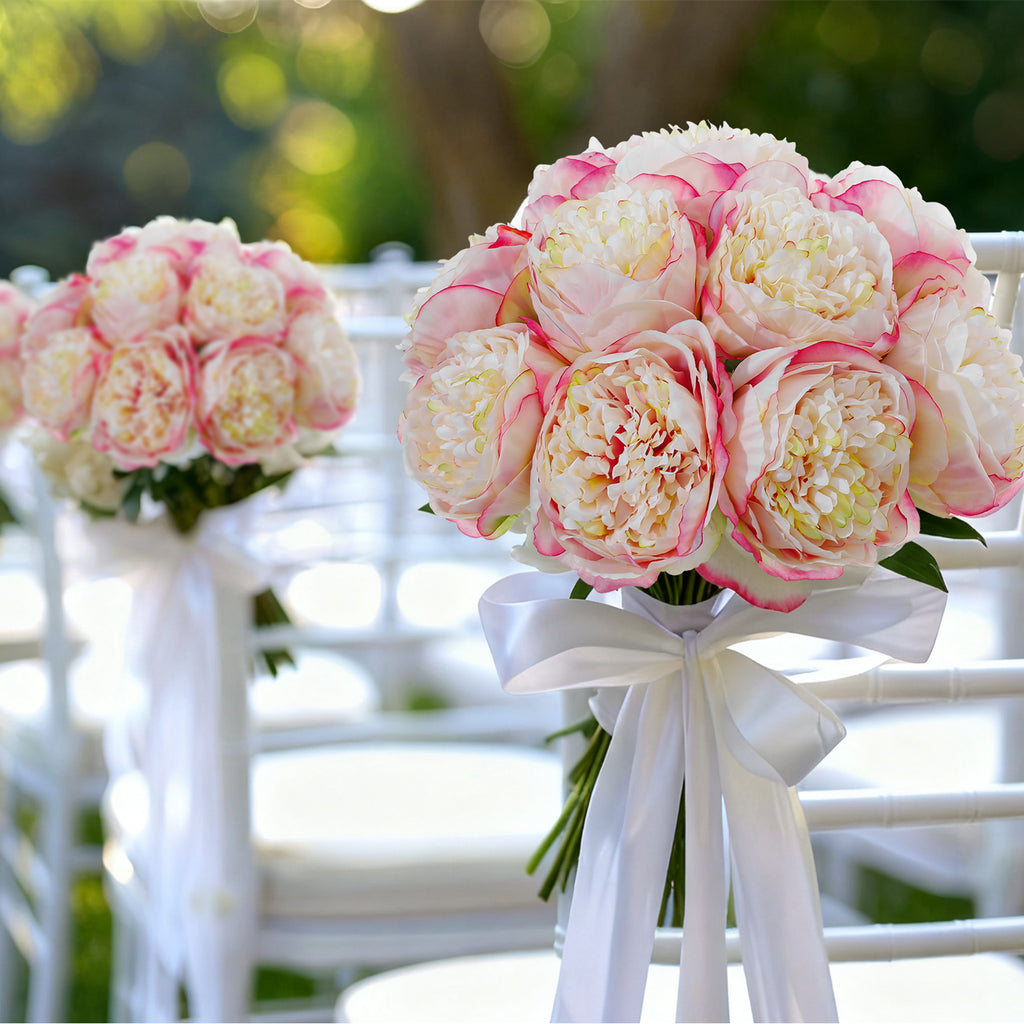 10PCS Realistic Silk Peonies Bouquet, Waterproof & UV Resistant Faux Peony Flowers, All-Weather Artificial Stems for Outdoor, Grave, Wedding Centerpiece & Home Decor