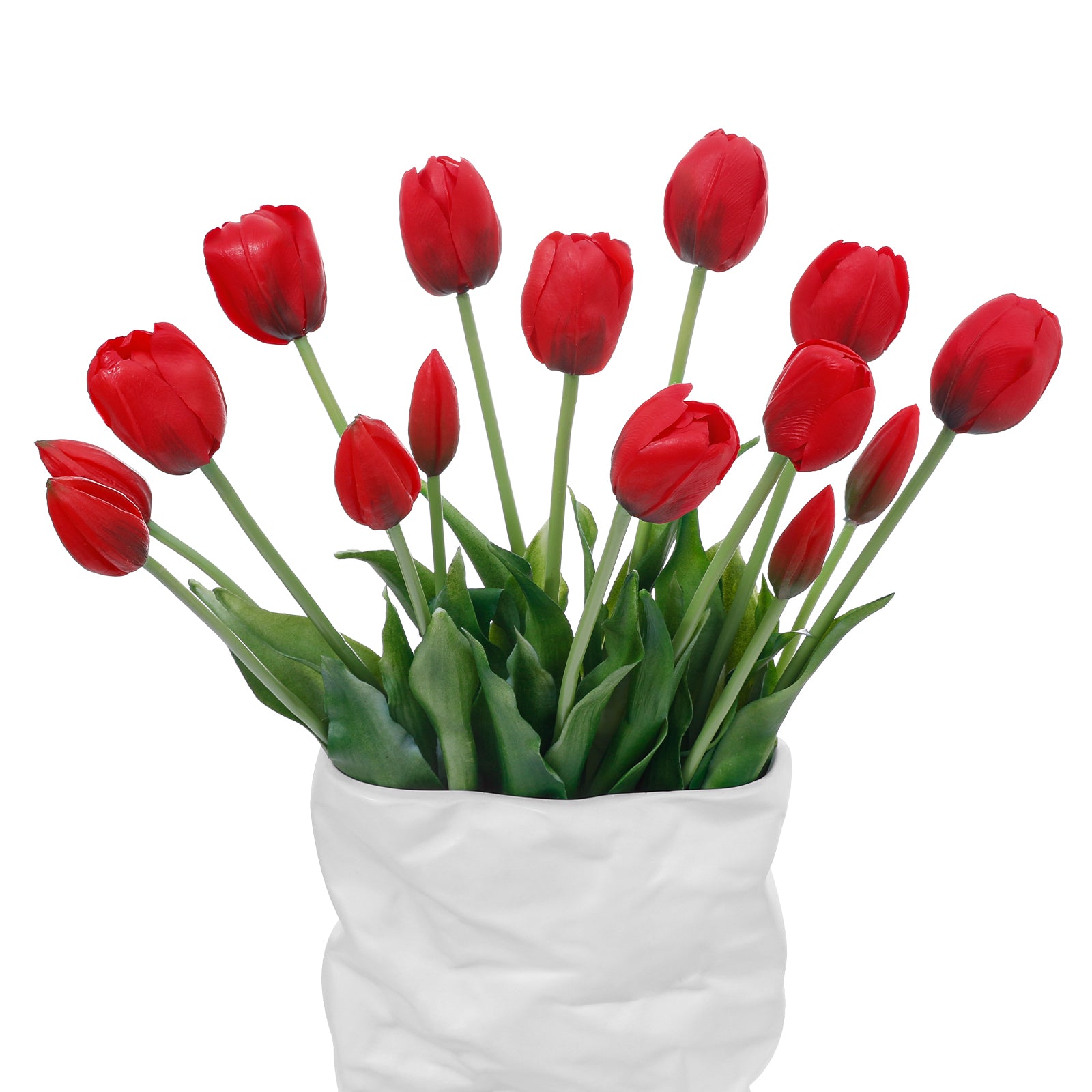 LINSIE Meat Pink Artificial Tulips Fake Flowers Premium Latex Lifelike TextureUV Resistant Waterproof Faux Tulip Bouquets with Snap-on Petals for Outdoor