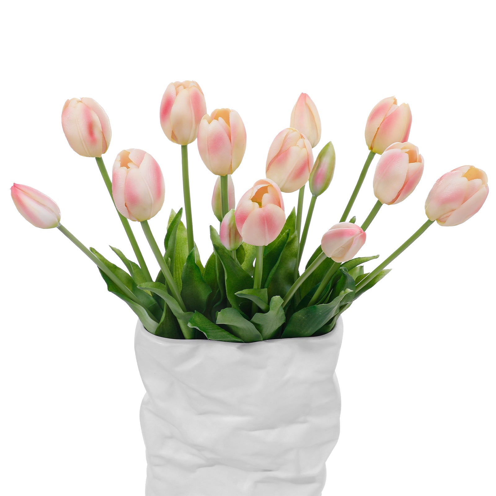 LINSIE Meat Pink Artificial Tulips Fake Flowers Premium Latex Lifelike TextureUV Resistant Waterproof Faux Tulip Bouquets with Snap-on Petals for Outdoor