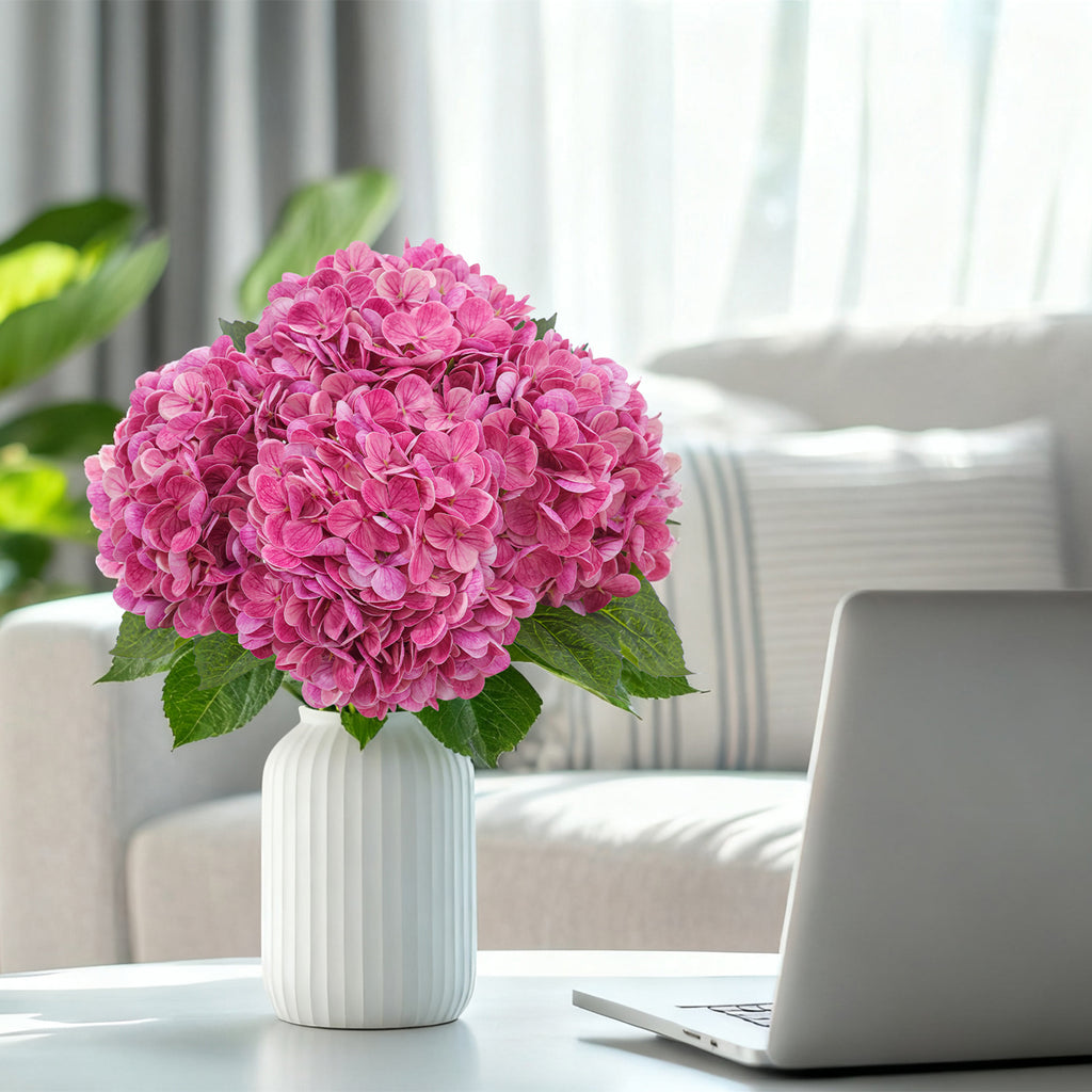 4 Pcs Artificial Hydrangea Silk Flowers with Stems, 19.7" Pink Faux Hydrangeas Bouquet, 240 Petals, UV Resistant & Waterproof Fake Flower for Outdoor Wedding Home Decor