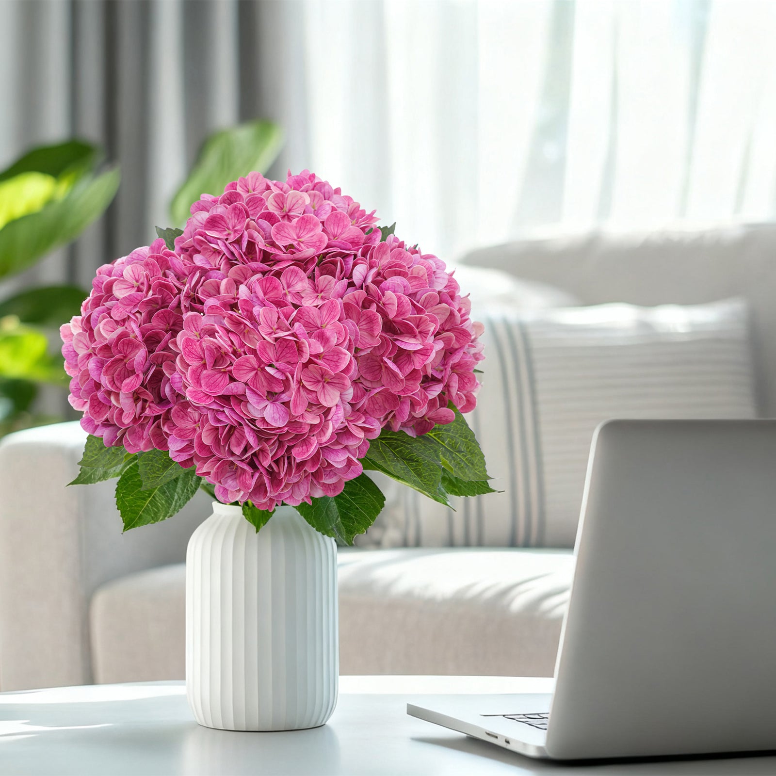 4 Pcs Artificial Hydrangea Silk Flowers with Stems, 19.7" Pink Faux Hydrangeas Bouquet, 240 Petals, UV Resistant & Waterproof Fake Flower for Outdoor Wedding Home Decor