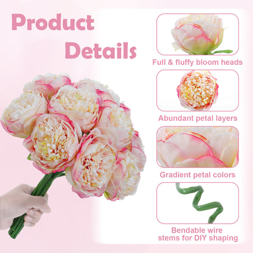 10PCS Realistic Silk Peonies Bouquet, Waterproof & UV Resistant Faux Peony Flowers, All-Weather Artificial Stems for Outdoor, Grave, Wedding Centerpiece & Home Decor