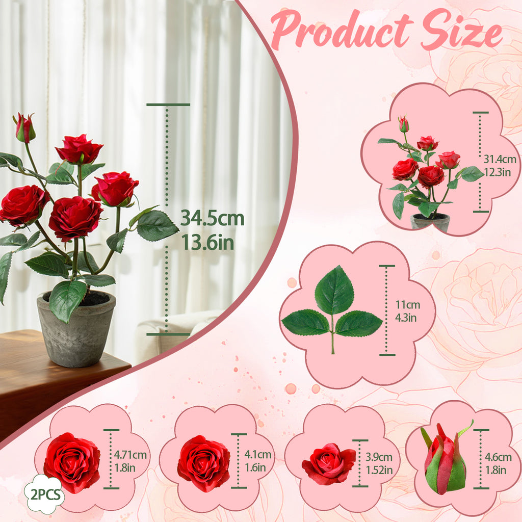 Rose in Pot Decor Potted Artificial Flowers Mini Plants Faux Flowers Indoor Small Decor Fake Roses for Home, Bathroom, Kitchen, Offices, Wedding Party Centerpieces