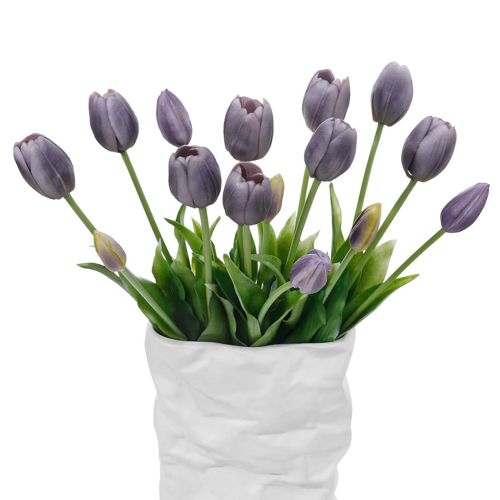 LINSIE Meat Pink Artificial Tulips Fake Flowers Premium Latex Lifelike TextureUV Resistant Waterproof Faux Tulip Bouquets with Snap-on Petals for Outdoor