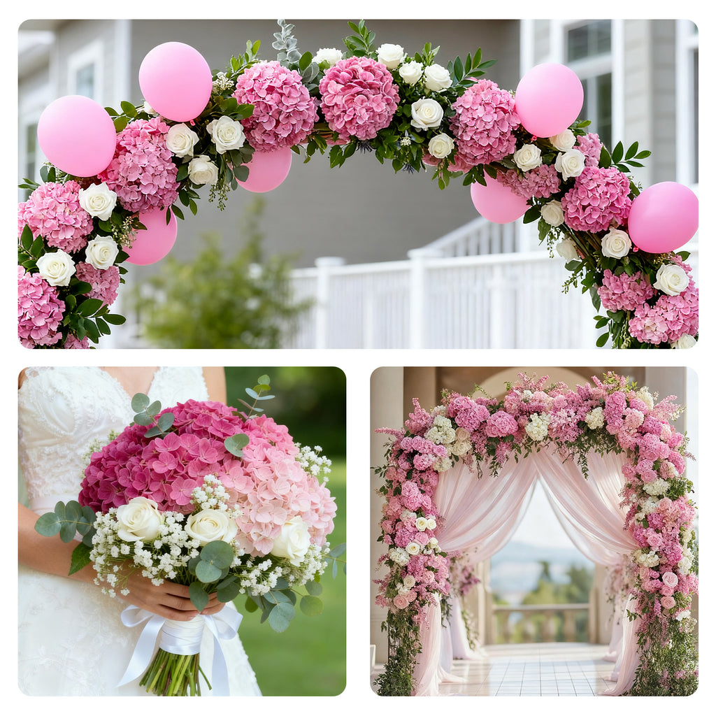 4 Pcs Artificial Hydrangea Silk Flowers with Stems, 19.7" Pink Faux Hydrangeas Bouquet, 240 Petals, UV Resistant & Waterproof Fake Flower for Outdoor Wedding Home Decor