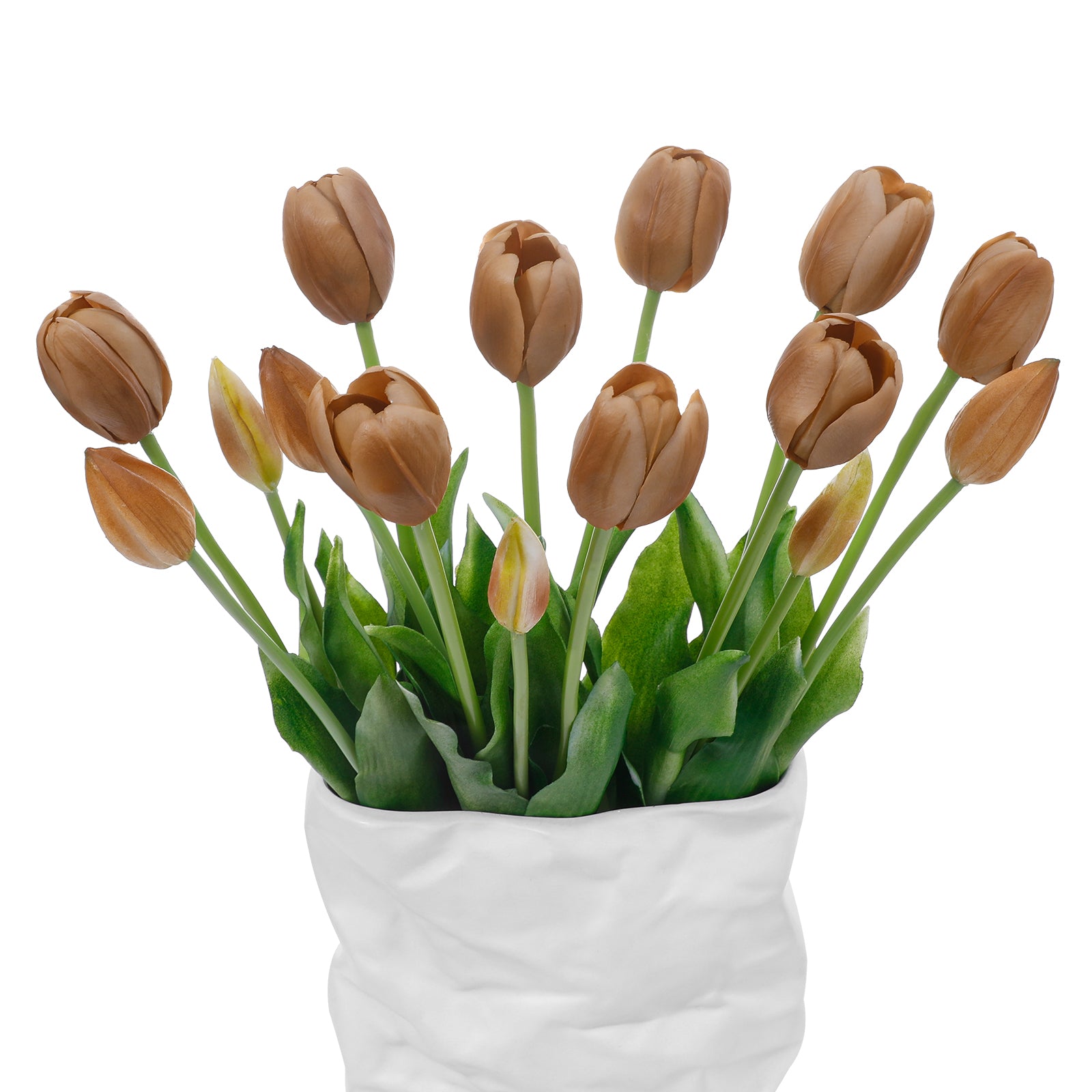 LINSIE Meat Pink Artificial Tulips Fake Flowers Premium Latex Lifelike TextureUV Resistant Waterproof Faux Tulip Bouquets with Snap-on Petals for Outdoor
